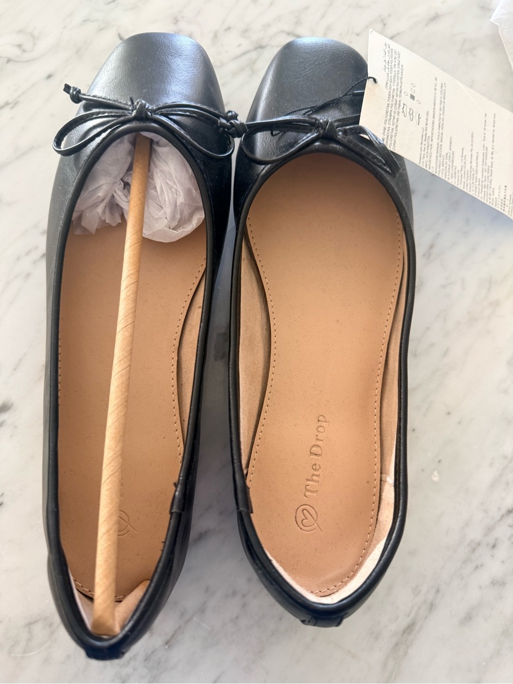 The Drop Black Faux Leather Square Toe Bow Ballet Flats Size 8.5 NWT